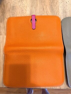 Orange Leather Women's Clutch with Pink Tab